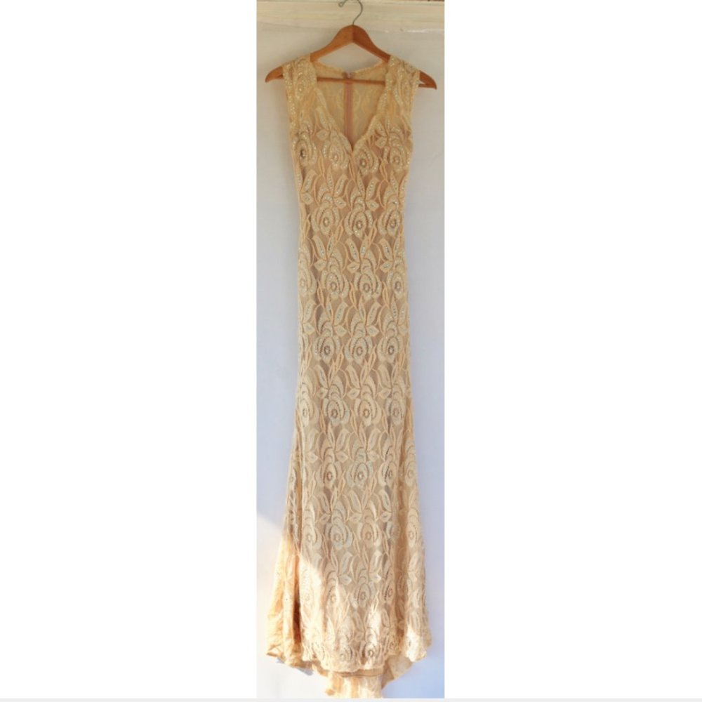 Beaded V-Neck Wedding/Prom Gown